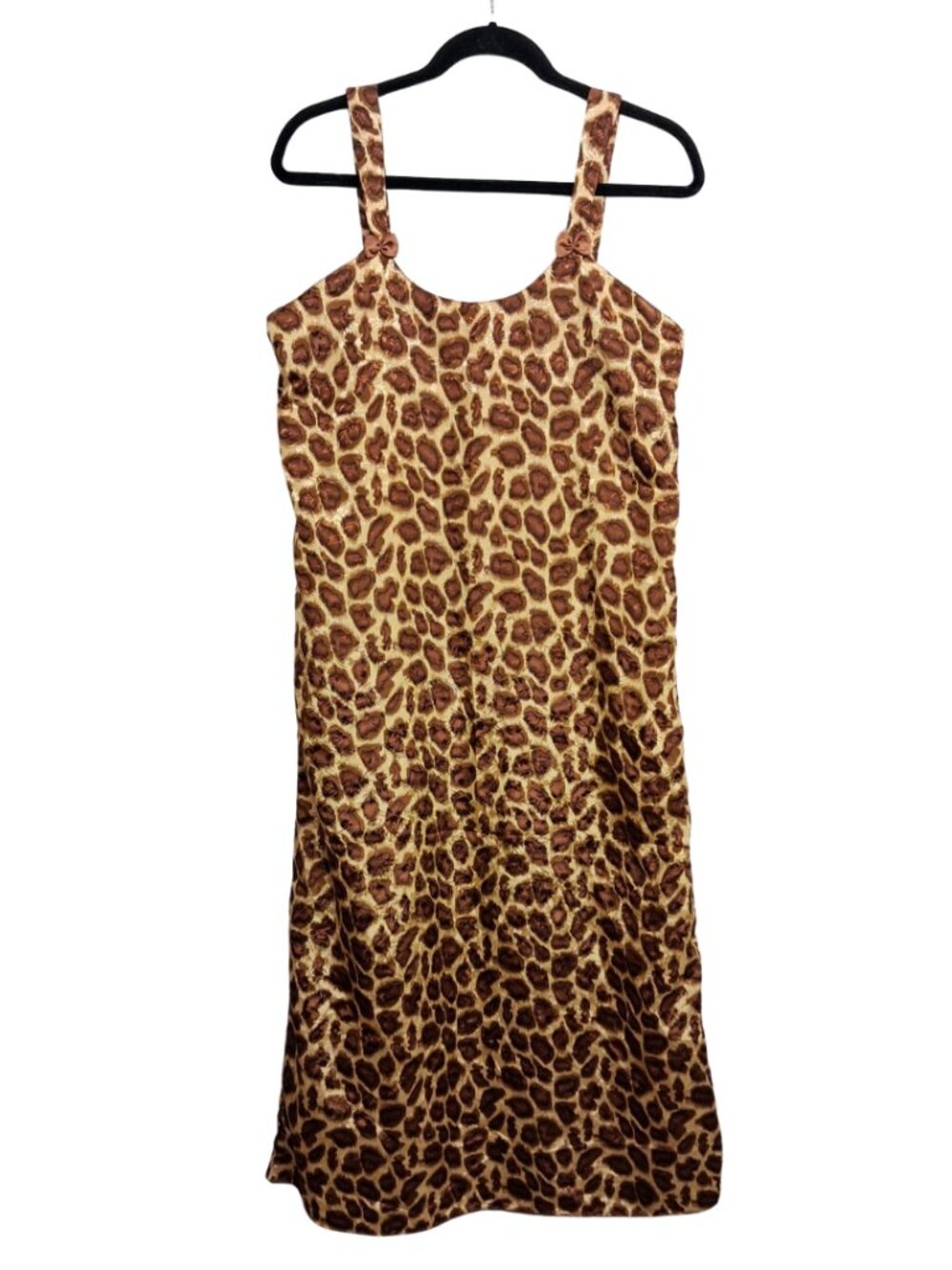 JWS Animal Print Slip Dress Leopard Brown Bow Sleeveless Midi Small